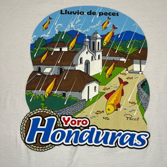 VINTAGE Lluvia de peces Yoro Honduras Shirt Size Large Mens Outdoor Fish Y2K - Picture 3 of 11